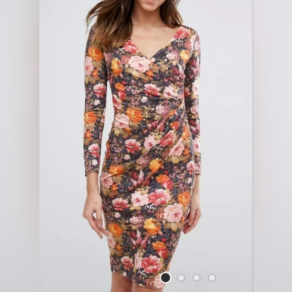 Vesper Long‎ Sleeve Floral Faux Wrap Dress Sz 12